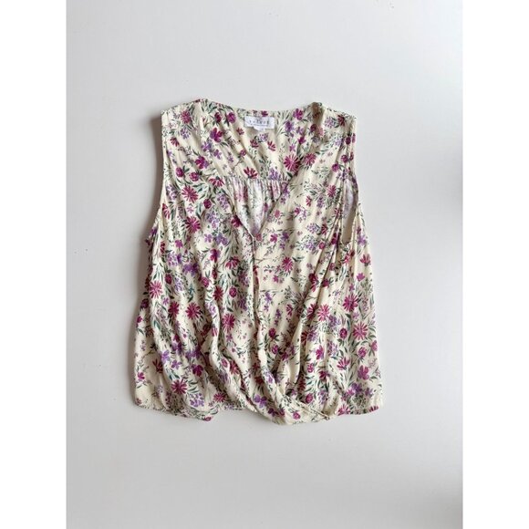 VELVET GRAHAM & SPENCER Yellow Floral Challis Draped Surplice Blouse, Size S - Picture 5 of 10